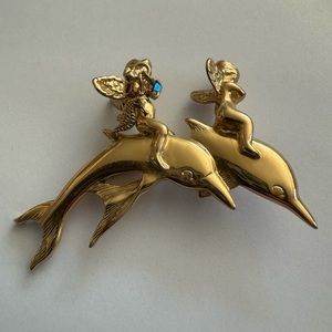 Kirk’s Folly Gold Toned Dolphin & Cherub Brooch